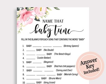 Name That Baby Tune Baby Shower Game, Name That Baby Song, Floral Baby Shower Song Guessing Game, Imprimible Baby Shower Games, Digital, P16