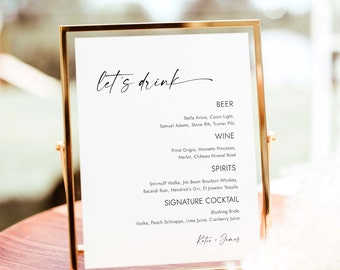 Minimalist Wedding Bar Menu Sign Let's Drink Bar Menu Minimalist Wedding Drink Menu Template Drink Sign Printable Editable Bar Sign W4 B1