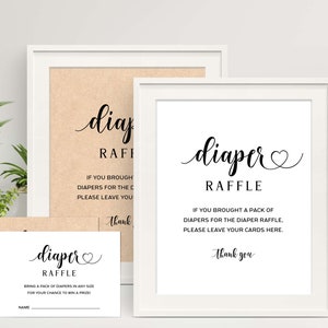 Signo de rifa de pañales y boleto Baby Shower Tarjeta de rifa de pañales Signo rústico de baby shower Kraft y signo de rifa blanco Género neutro K16 K28