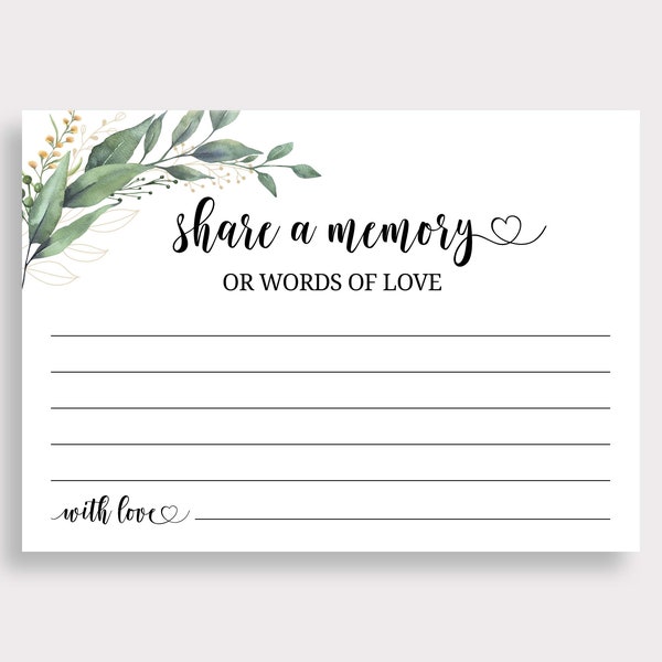 Share a Memory or Words of Love Cards  Memory Card For Funeral Memorial Memory Box Memory Cards For Veteran Printable Remembrance Cards