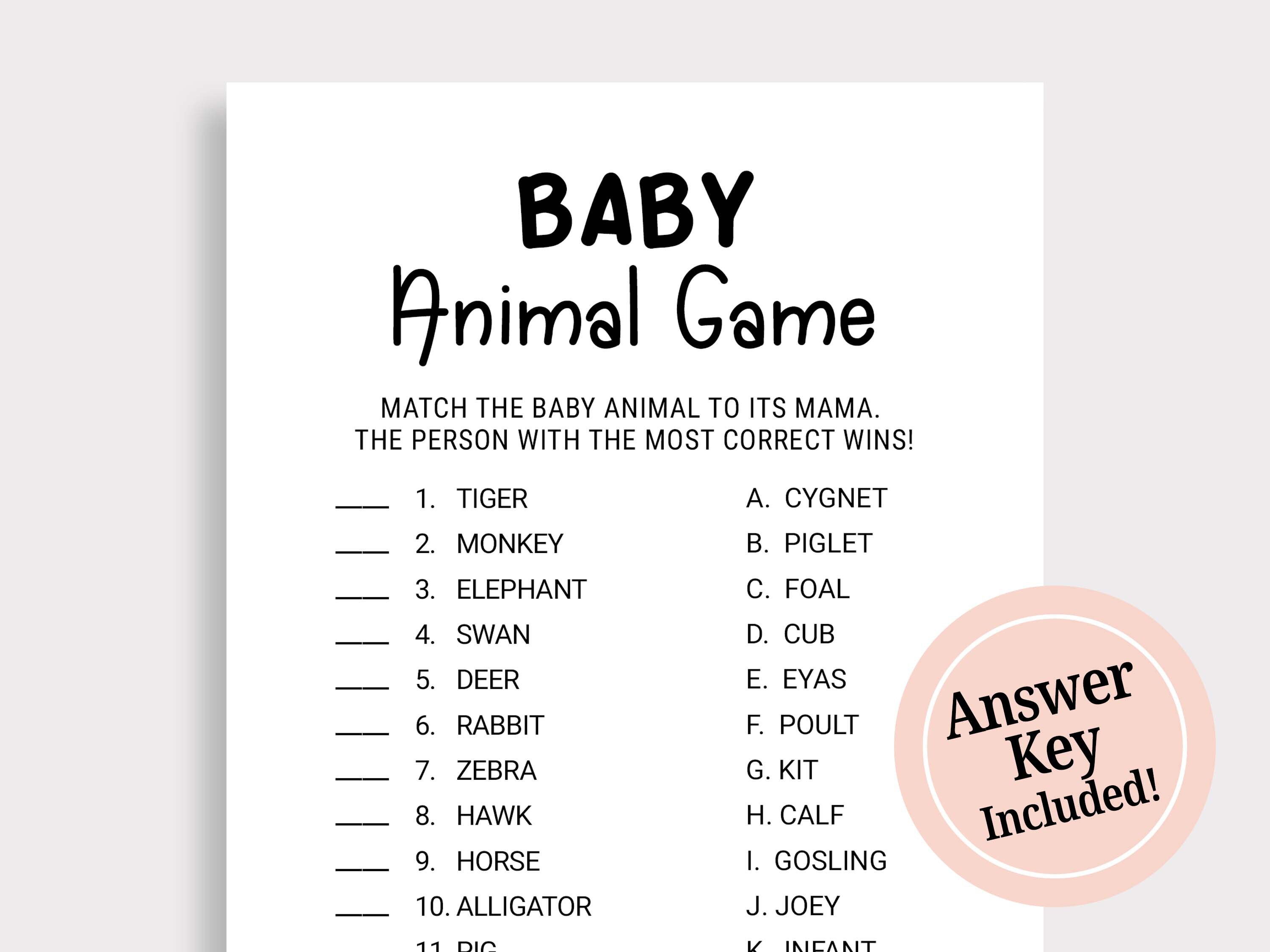 Guess the baby top animal name game printable