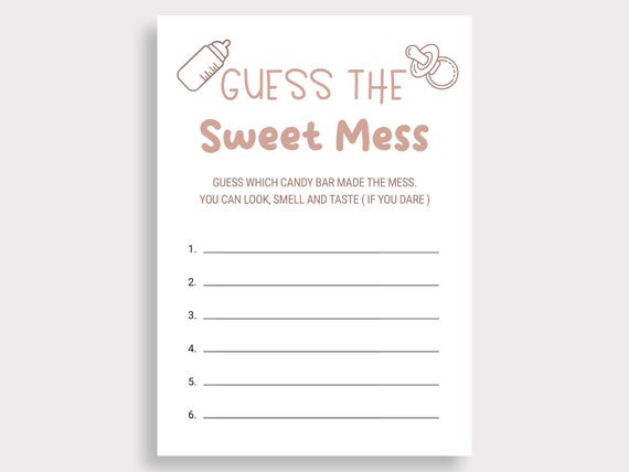Guess the Sweet Mess Game Baby Shower Dirty Diaper Game Candy Bar Game Blush Pink Baby Shower Diaper Game Instant Download Digital S16 Etsy Canada