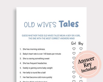 Old Wives Tale Game Old Wives Tales Boy or Girl Baby Shower Game Gender Reveal Party Game Gender Neutral Game Fun Reveal Game Printable U16
