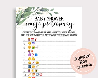 Greenery Baby Shower Emoji  Game, Baby Shower Game Printable, Emoji Pictionary Cards, Instant Download, Gender Neutral , Shower Idea, C16