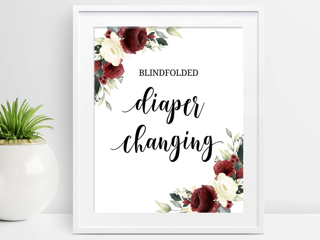 Blindfolded Diaper Changing Baby Shower Game Sign, Baby Shower Diaper