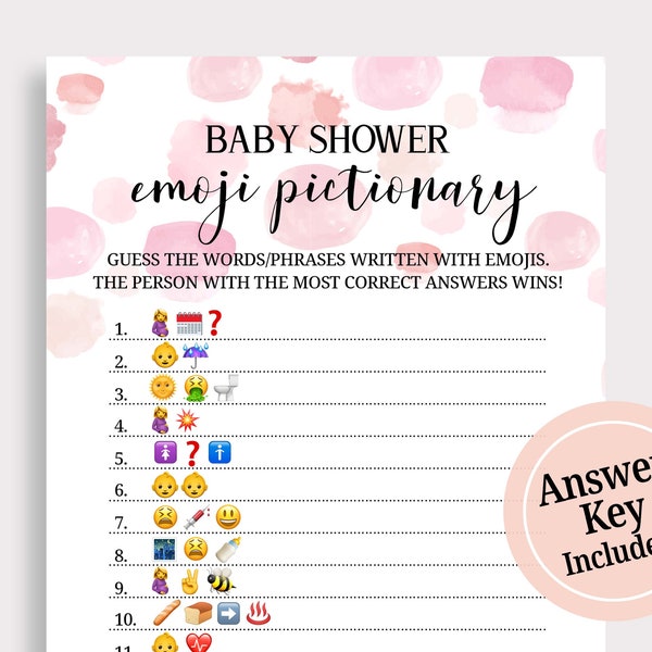 Pink Baby Shower Emoji Game, Baby Girl Shower Game Printable, Emoji Pictionary Cards, Baby Shower Activity Game Ideas, Instant Download, F16