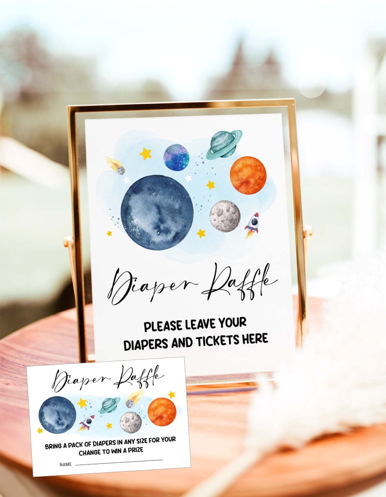 Diaper Raffle Sign and Ticket Diaper Raffle Ticket Outer Space Baby ...