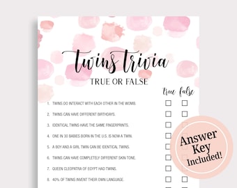 Twins Trivia True or False Game Pink Twins Trivia Game Twin Baby Shower Games Printable Funny Baby Sprinkle Games Instant Download DIY F16