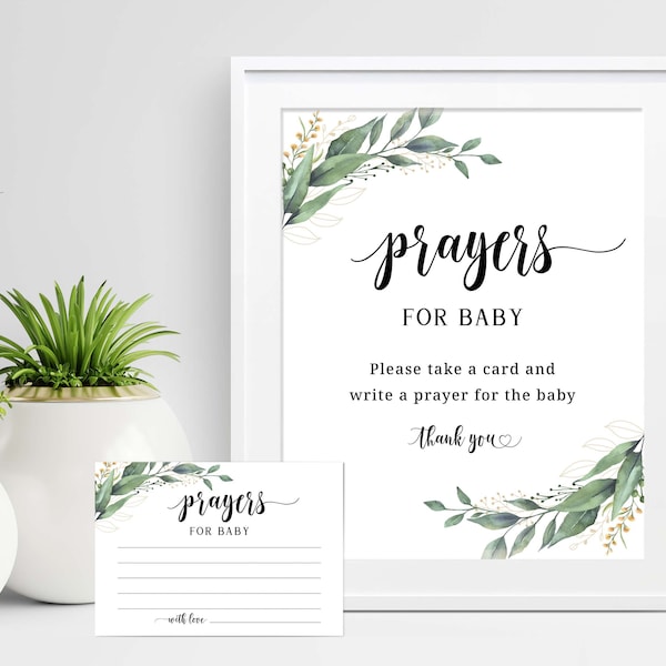 Prayers for Baby Sign and Card Baby Prayer Cards Greenery Well Wishes for Baby Baptism Prayer Cards Christening Instant Download D28