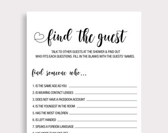 Find The Guest Who Game, Minimalist  Bridal Shower Games, Simple Fun Baby Shower Game, Unique Guessing Game, Mingling Game,PDF, DIY, W18