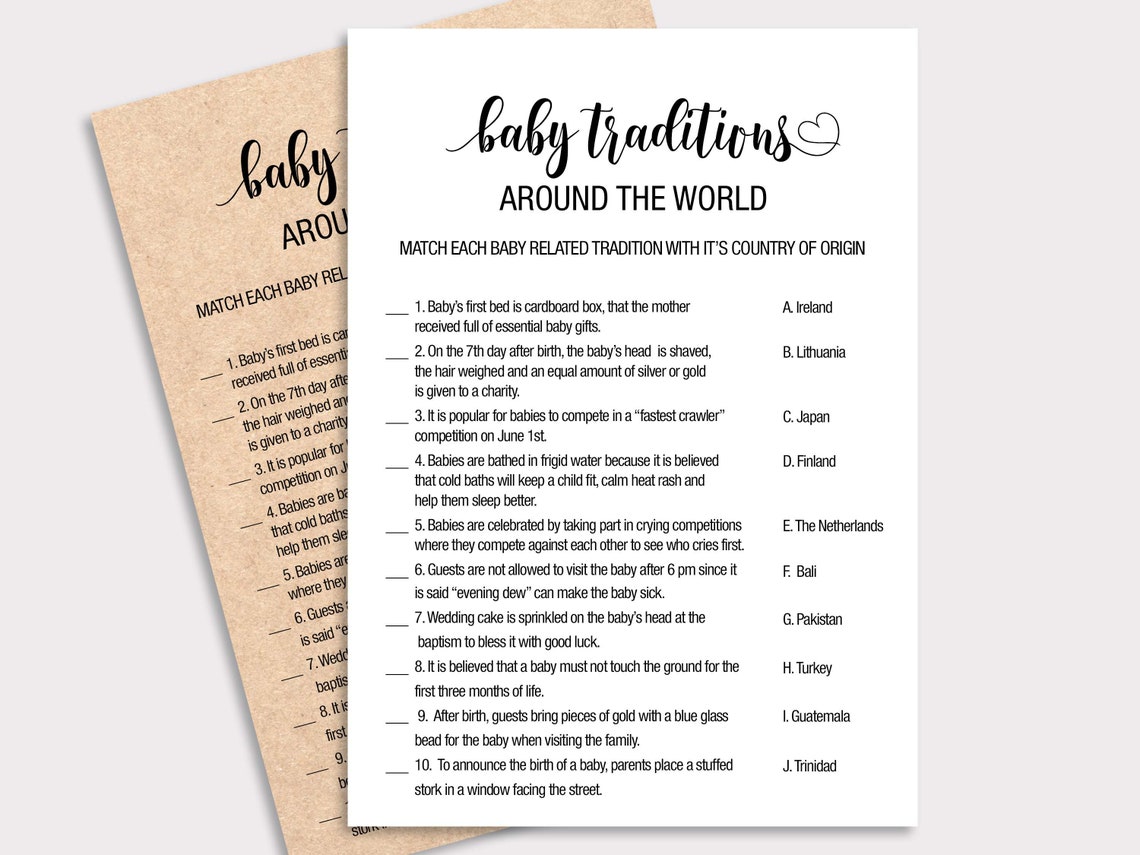 Baby Traditions Around the World Game Baby Shower Games - Etsy