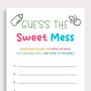 Guess the Sweet Mess Game Gender Reveal Game Candy Bar Game Baby Shower ...