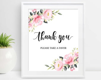Thank You Please Take Favor Sign Printable Thank You Favors Sign Pink Floral Girl Baby Shower Favor Sign Bridal Shower Wedding P28 P32