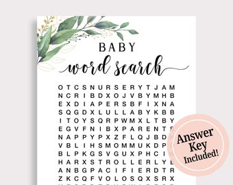 Baby Word Search Game Funny Baby Shower Game Greenery Baby Shower Games Word Search Puzzle Gender Neutral Instant Download Printable C16
