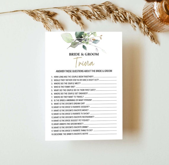 Bride and Groom Trivia Game Printable Bridal Shower Games - Etsy