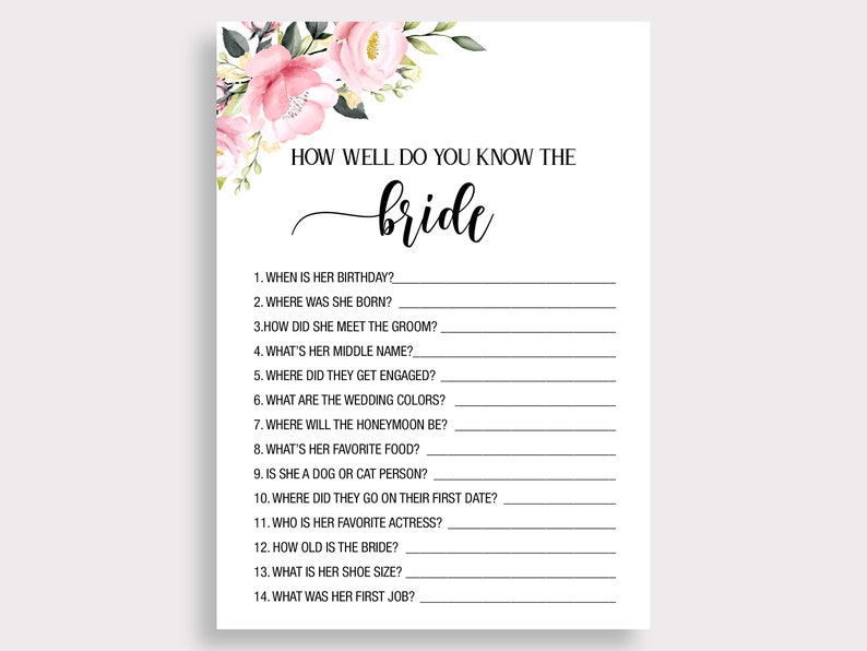 How Well Do You Know the Bride, Who Knows the Bride Best, Floral Bridal
