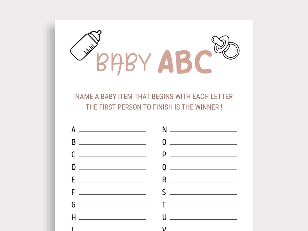 Baby ABC Game Baby Shower Alphabet Game A to Z Item Name Dusty - Etsy