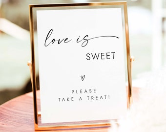 Liefde is zoet Neem alsjeblieft een traktatieteken Bruiloft Neem een traktatieteken Minimalistisch bruiloftsdessertteken Bruiloft Desserttafel Teken gunsten W4 S1