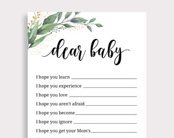 Dear Baby Wish Cards, Wishes for Baby Printable, Wish for Baby Cards, Greenery Baby Shower Wishes, Prayer Card, Baby Sprinkle, Digital, C16