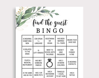 Find the Guest Bingo Game, Find the Guest Bridal Shower Game Printable, Find the Guest Who, Greenery Bridal Shower Games, Funny, Fun, C18