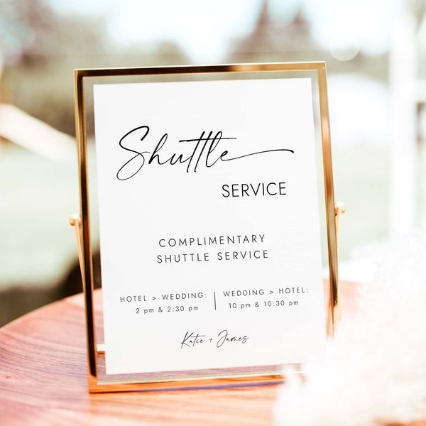 Wedding Shuttle Service Sign Modern Wedding Transportation Sign Simple Wedding Bus Sign Minimalist Wedding Sign Editable Printable W4 S1