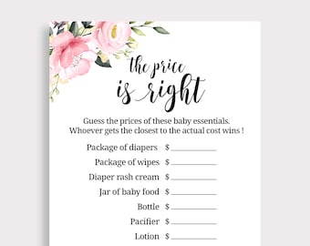 Price is Right Baby Shower Game, Pink Price is Right Game, Guess the Price Game, Floral Baby Shower Game, Fun Shower, Instant Download, P16