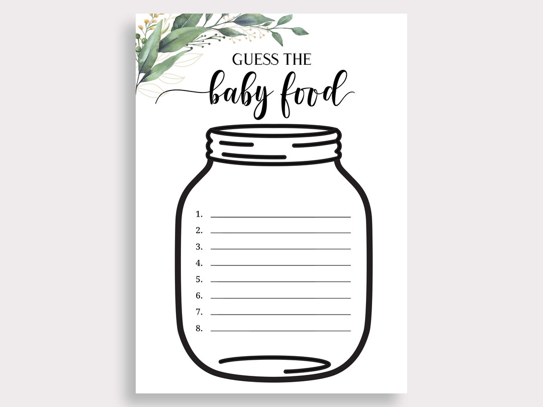 Guess the Baby Food Game Baby Shower Food Games Greenery Baby Shower
