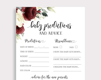 Baby Predictions Advice Card, Advice for New Parent, Floral Baby Advice for Baby, Baby Shower  Prediction Game, Printable Game, Digital, G16