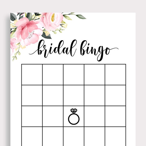 Printable Bridal Shower Bingo Game, Bohemian Bridal Bingo Cards, Floral Bridal Shower Games, Boho, Blush Roses, Instant Download, DIY, P18