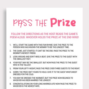 Baby Shower Pass the Prize Game Rhyme Game Pink Baby Shower Game Pass ...
