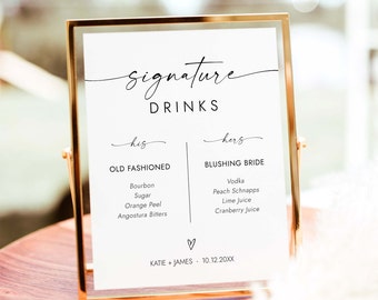 Signature Drinks Sign His and Hers Bar Sign Signature Cocktail Sign Wedding Bar Menu Sign Wedding Signature Drink Sign Bar Menu W4 B1