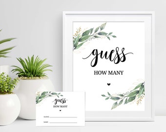 Guess How Many Sign, Guess How Many Game Signs, Greenery Baby Shower Games, Fun Bridal Shower Game, Instant Download, C16, D28, C18, D32