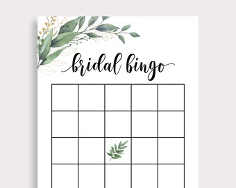 Bridal Bingo Game, Greenery Bridal Shower Bingo Cards, Printable, Bridal Shower Game Template, Green Leaf, Modern, Instant Download, C18