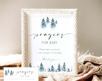 Prayers for Baby Sign Winter Baby Shower Prayer Card for Baby Well Wishes for Baby Baptism Prayer Card Christening Pine Tree Baby Shower MD8