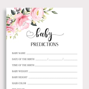 Baby Voorspellingen Kaart Guess the Baby's Name Date of Birth Pink Floral Boho Baby Shower Games Baby Girl Printable Instant Download P16