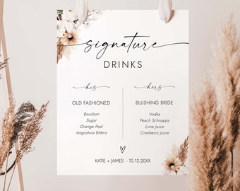 Signature Drinks Sign Template Signature Cocktail Sign Wedding Bar Menu Sign His and Hers Bar Sign Wedding Bar Menu Wedding Drink Sign BH28