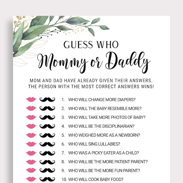 Guess Who Mommy Or Daddy Baby Shower Game – 50-Piece Set, Gender Neutral, Fun Party Activity