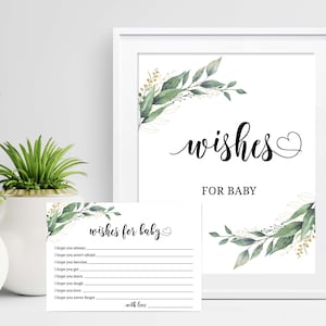 Wensen voor Baby Afdrukbare Baby Shower Sign en Wıshes Card Baby Wishing Well Cards Baby Shower Activiteit Ideeën Groen Instant Download D28