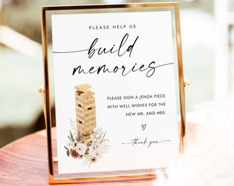 Help Us Build Memories Sign Floral Wedding Guestbook Wedding Jenga Guestbook Sign Printable Wedding Jenga Sign Leave Your Wishes Sign W4 S1