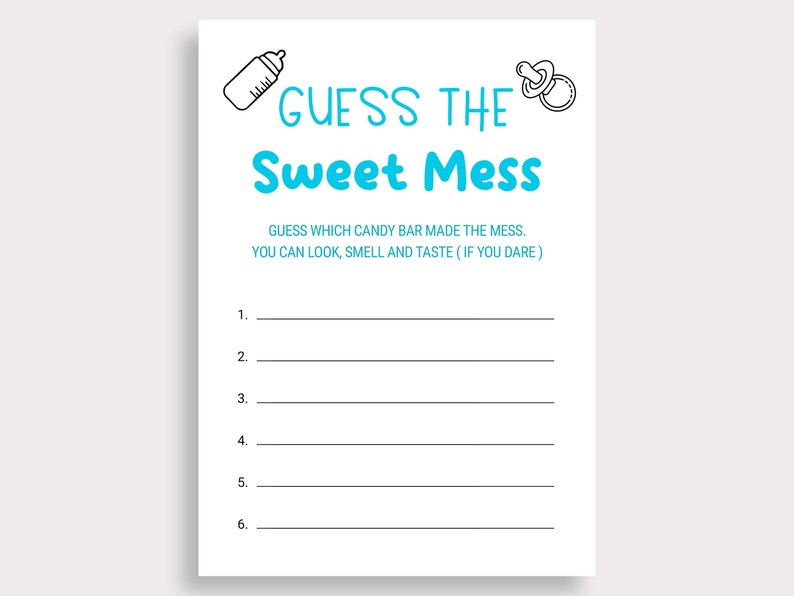 Guess the Sweet Mess Game Candy Bar Game Baby Shower Dirty - Etsy
