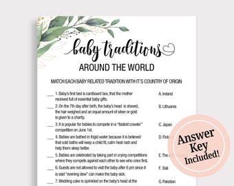 Baby Traditions Around the World Baby Shower Game Card  Greenery Baby Shower Games Printable  Baby Shower Party Game Cards Printable C16