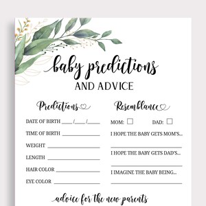 Baby voorspellingen advieskaart, advies voor nieuwe ouder, groen baby advies voor baby, babyshower voorspelling spel, afdrukbare games, C16