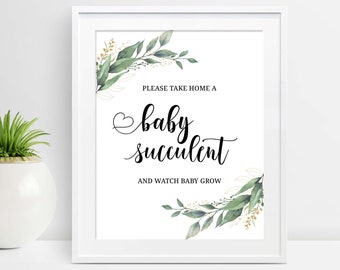Baby Succulent Sign, Take Home a Baby Succulent, Watch Baby Grow Sign, Succulent Baby Shower Favor, Baby Shower Favor Signs, Printable, D28