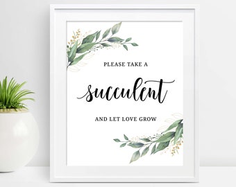 Succulent Let Love Grow Sign, Favor Table Sign, Wedding Favors Sign, Please Take One, Seed Favor Sign, Greenery Floral Bridal Shower, D32