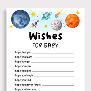 Tarjetas de deseos para bebés Deseos para tarjeta de bebé Espacio exterior Baby Shower Espacio Galaxia Planetas Cohete Astronauta Viaje alrededor del Sol Planetas GX6
