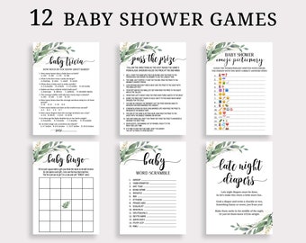 Baby Shower Game Bundle Greenery Baby Shower Games Printable Baby Party Games Gender Neutral Baby Shower Games Instant Download BND2 C16