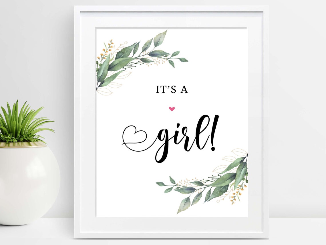 Its a Girl Sign Greenery Girl Baby Shower Sign Green Leaves - Etsy
