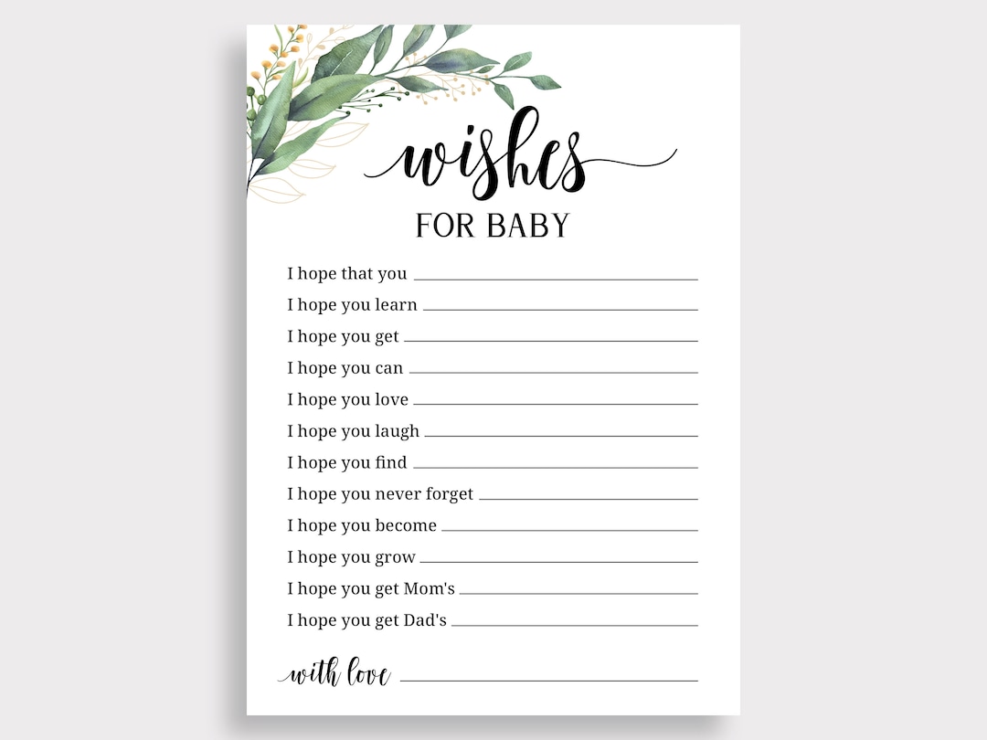 Baby Wish Cards, Wishes for Baby Printable, Greenery Baby Shower ...