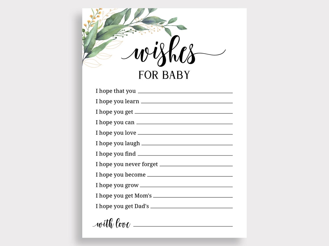 Baby Wish Cards Wishes for Baby Printable Greenery Baby Etsy