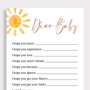 Sun Baby Shower Deseos para tarjetas de bebé Tarjetas de deseos de bebé Juegos de baby shower Querido bebé Tarjeta Un pequeño rayo de sol Descarga instantánea SN6